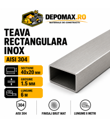 Teava rectangulara inox AISI 304, 40 x 20 x 1.5 mm, 6 metri
